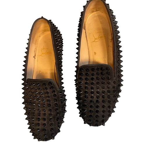 Iconic Christian Louboutin black suede loafers with-spike studs size 6.5