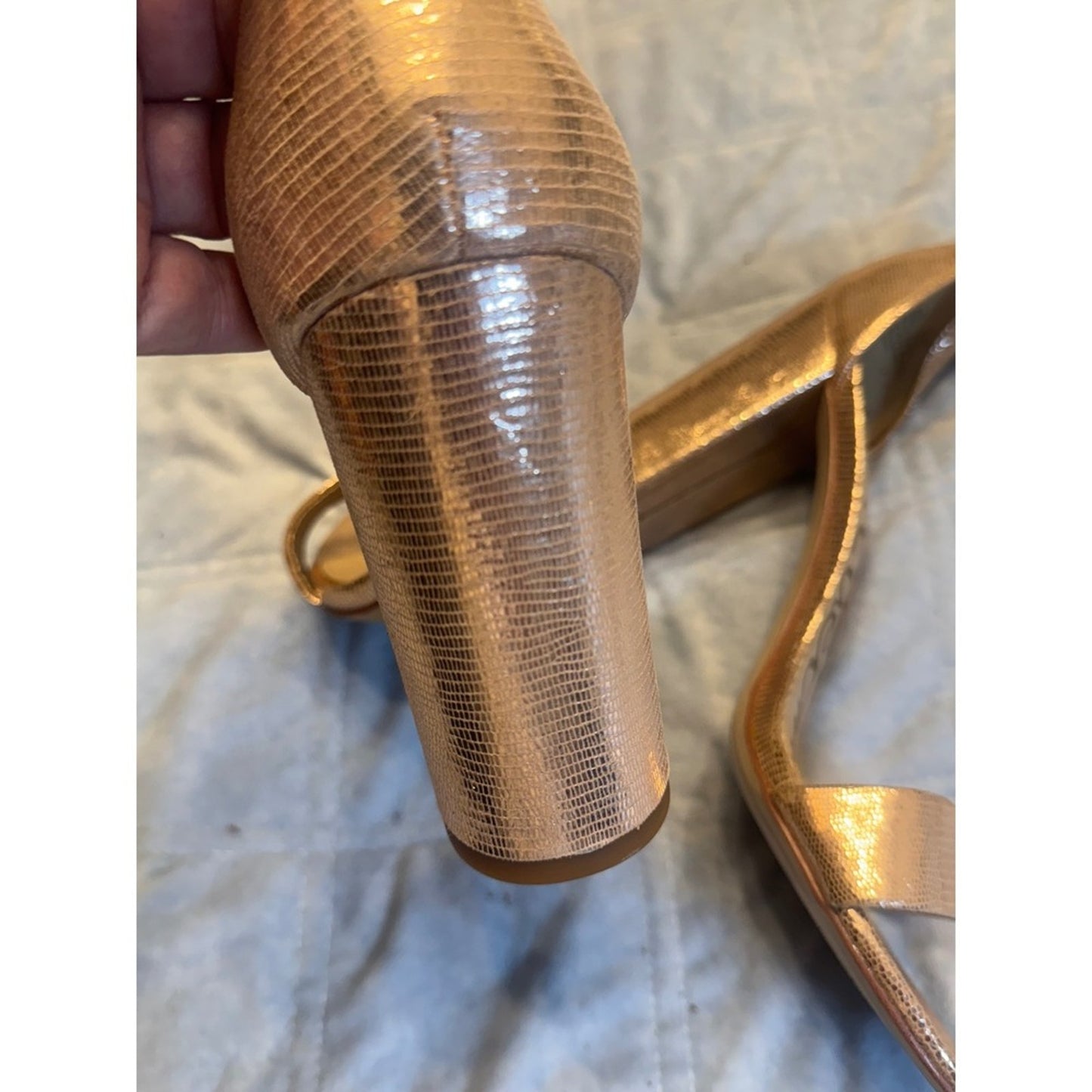Sam Edelman Gold Metallic Ankle Strap Heels Women's Size 10.5 Block Heel Sandals