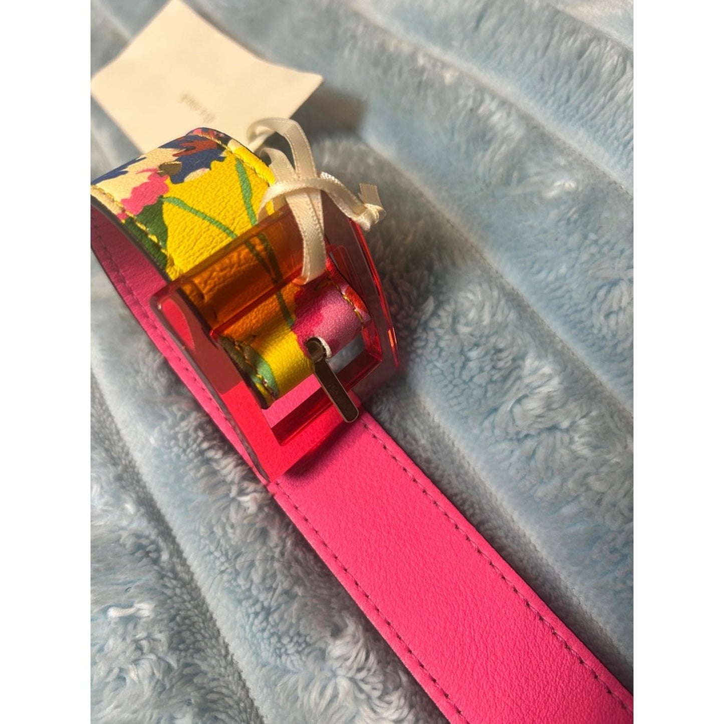 NWT Kate Spade Reversible Leather Belt Yellow Floral Pink Acrylic Buckle B151