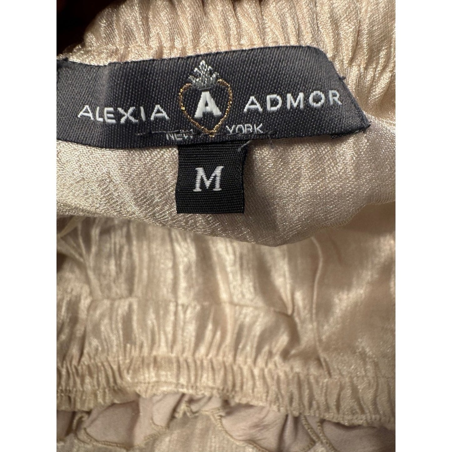 Alexia Admor Strapless Ruffled Embellished Cocktail Dress Champagne M