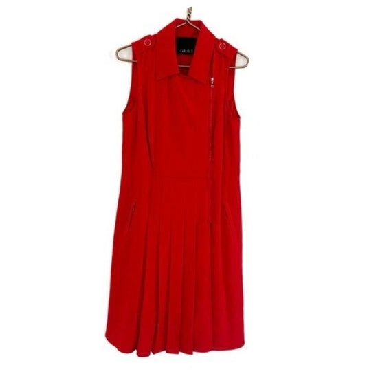 Carlisle Red Sleeveless Dress Pleated Midi Dress Zipper Pockets Size 6 Career