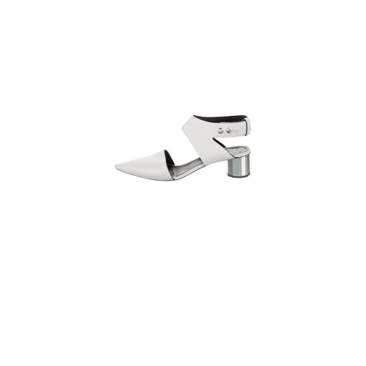 Proenza Schouler White Leather Ankle Strap Block Heel Mules Pointed Toe size 7