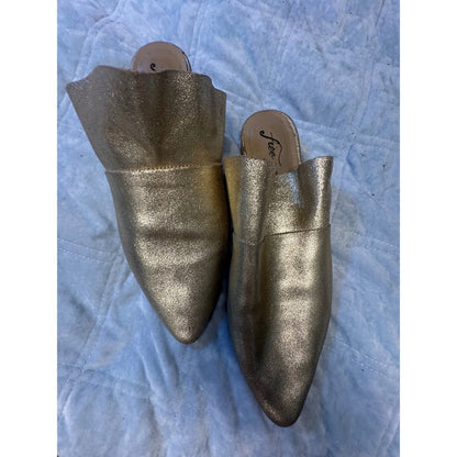 Free People Gold Metallic Ruffle Mules Shoes Women's Size 41 US 10/11 Rare