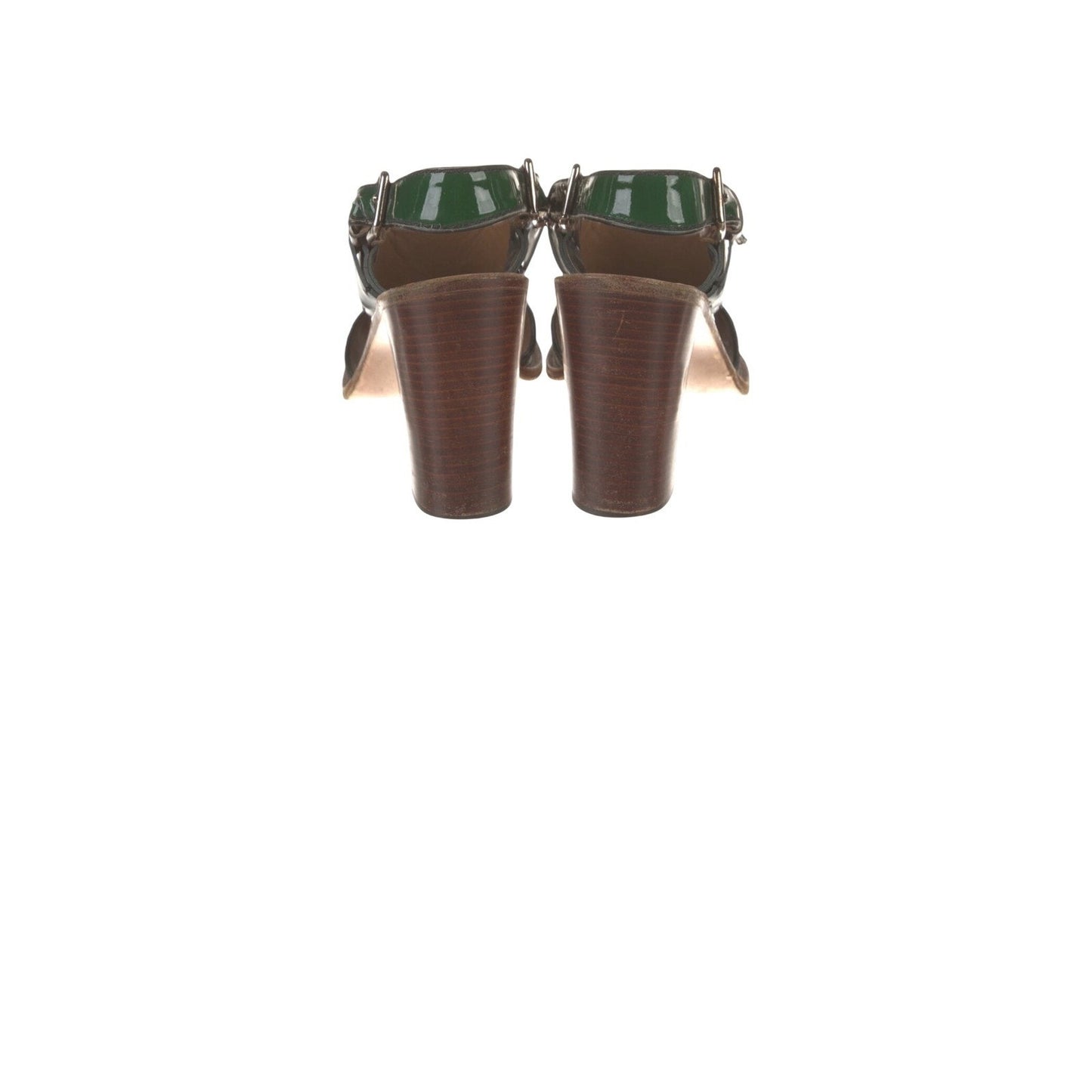 Prada Patent Leather Slingback Sandals Womens 9 IT 39 Brown Block Heel Good