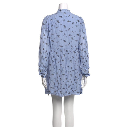 Ganni Printed Mini Dress Purple Black Long Sleeve Mock Neck Size M