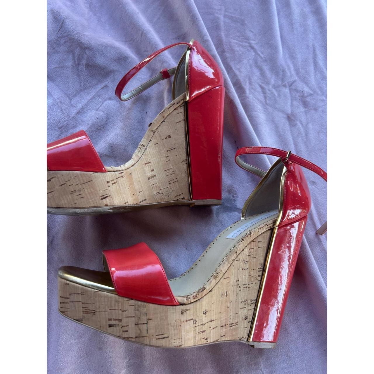 Stella McCartney Red Patent Cork Wedge Platform Sandals Gold Size 41 Luxury