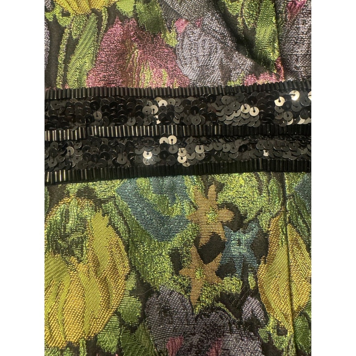 Carmen Marc Valvo Collection Floral Jacquard Dress Black Sequin Waist Size 10