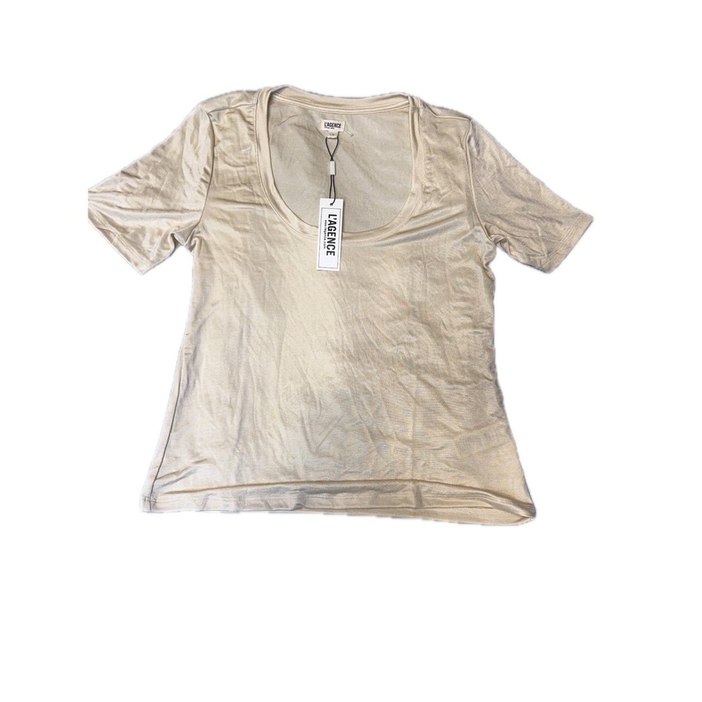 L'AGENCE Silk Blend Short Sleeve Blouse — Champagne Gold (S / Fits USA 2–4, NWT