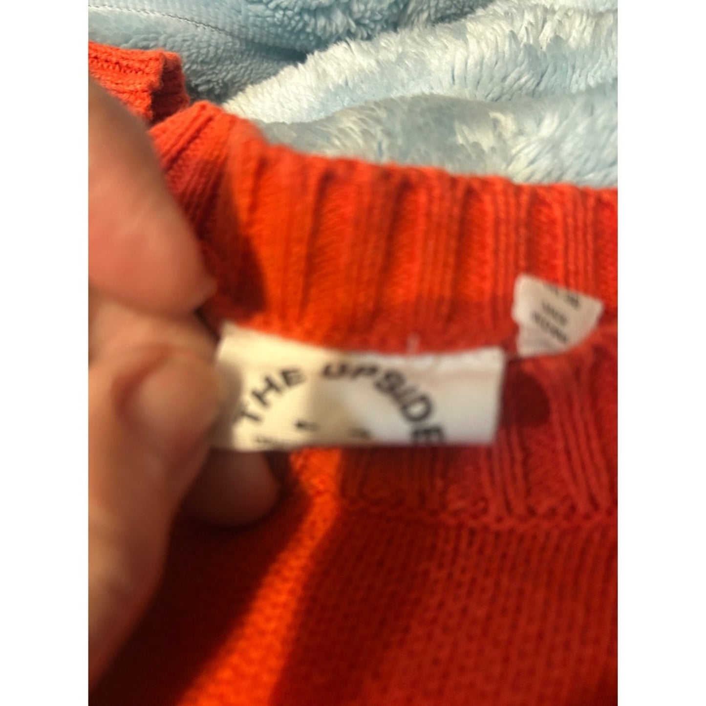 The Upside Sweater Womens XS Orange Navy White Chevron Cotton Knit Varsity