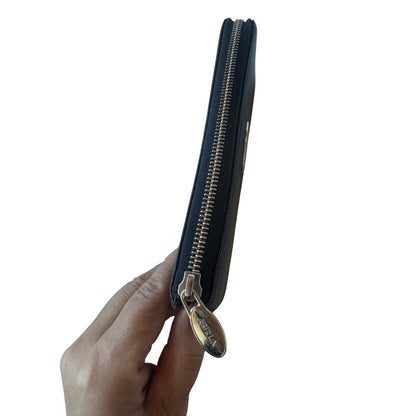 Furla Black Textured Leather Zip Around Continental Wallet Purse
