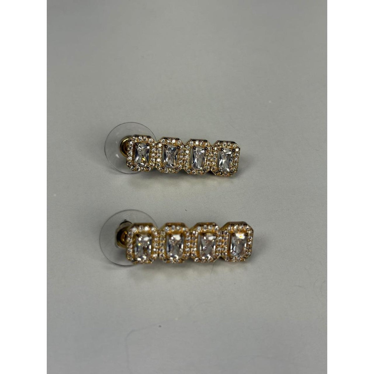 Gold-Tone Baguette Crystal Cluster Stud Earrings