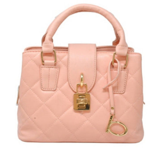 Quilted Satchel Top Handle Bag Gold Accents Blush Pink Purse