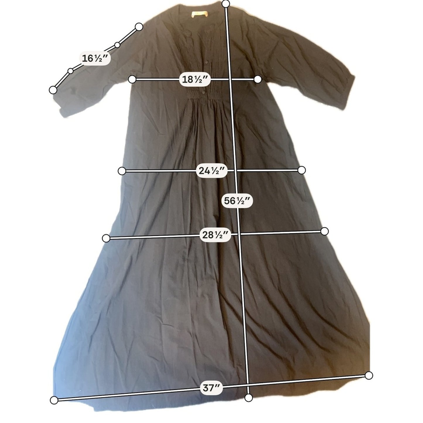 Natalie Martin Maxi Dress Womens XL Black Cotton Pleated Bib Boho Long Sleeve