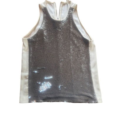 Maje Paris Silver Sequin Top with Satin Sides — Size 3 (US 8–10)