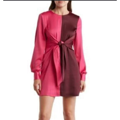 Steve Madden Mini Dress Color Block Tie Front Long Sleeve Party size M