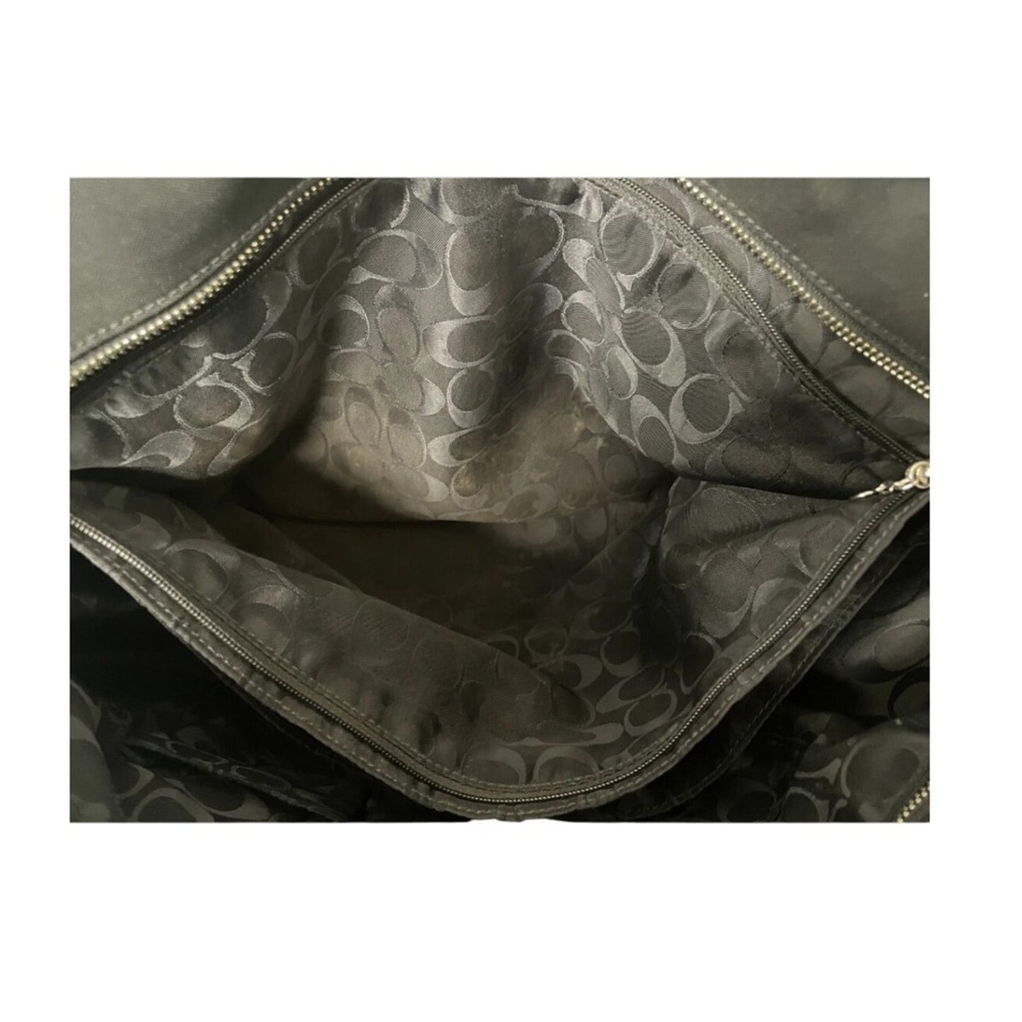 Coach Black Nylon Leather Trim Tote Bag Classic Style Zipper Top