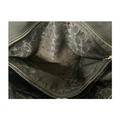 Coach Black Nylon Leather Trim Tote Bag Classic Style Zipper Top