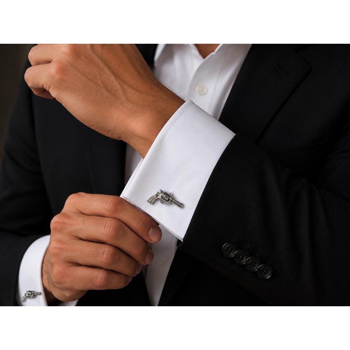 Ted Cavanaugh Silver Revolver Novelty Cufflinks