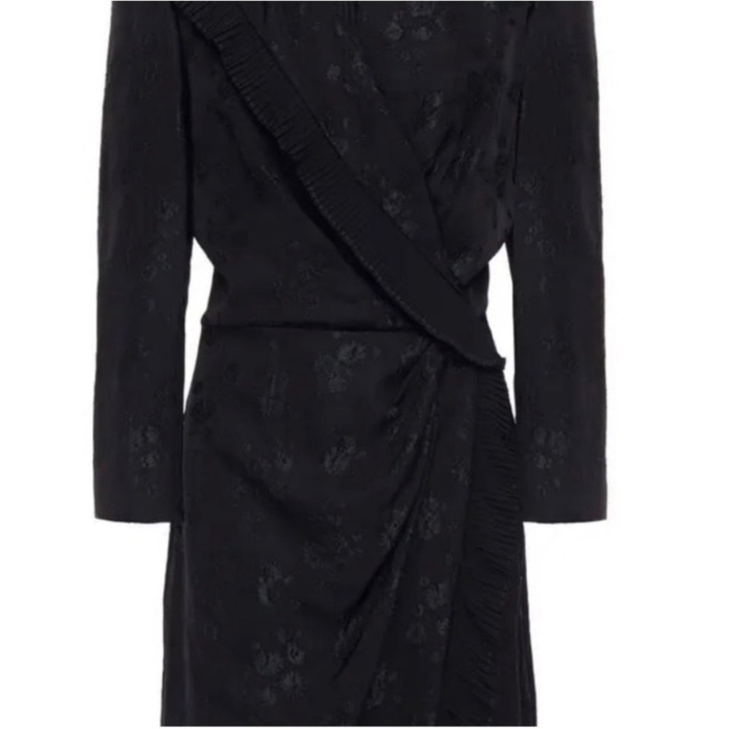 Sandro Paris Floral Jacquard Wrap Dress Long Sleeve Dark size S Black