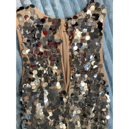 Sofie Schnoor Sequins Embellished Shift Dress Silver Tan Sleeveless size 2