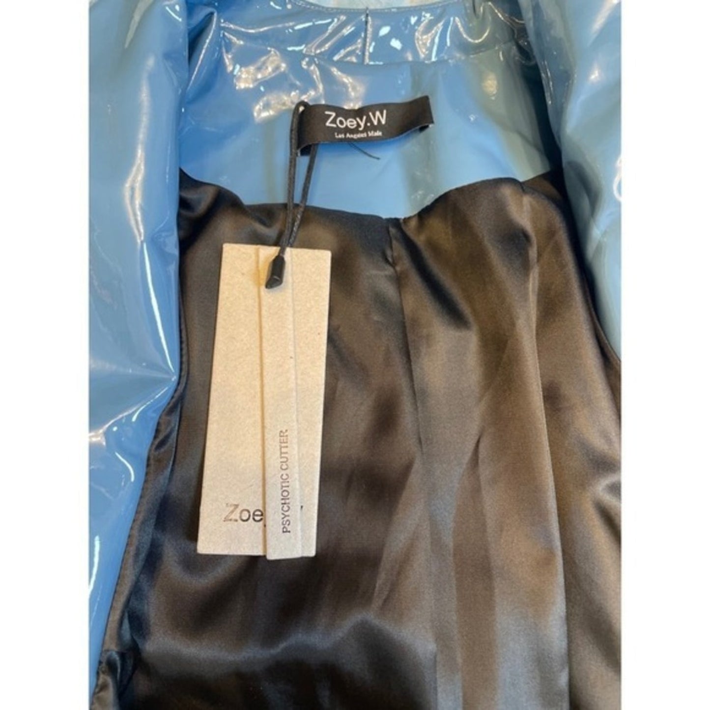 Zoey W Blue Patent Cropped Button Front Jacket size M NWT