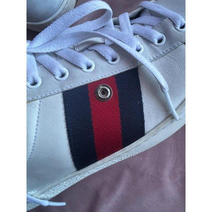 Gucci Ace White Leather Web Stripe Sneakers Mismatched Snakeskin Heel Tabs