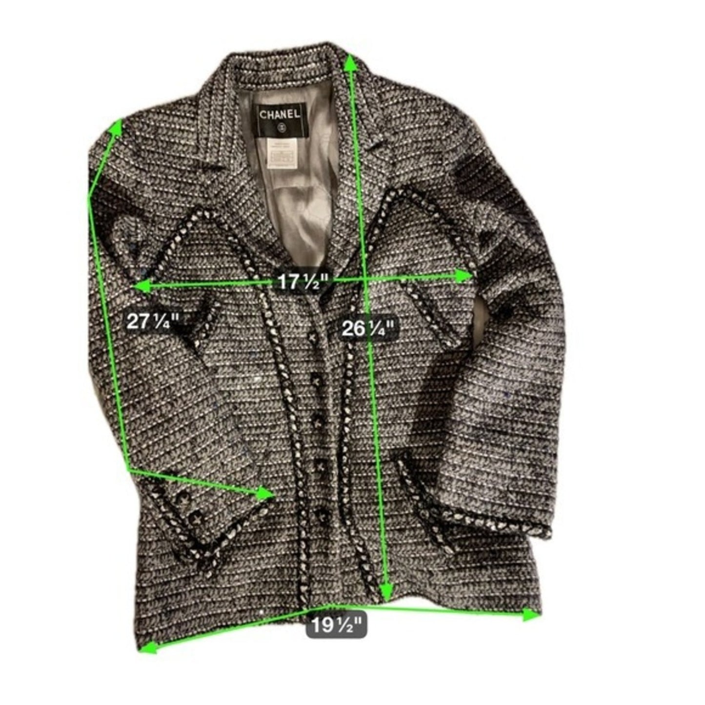 Chanel Black White Tweed Embellished Jacket Blazer & Dress  in France Size 40