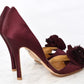 Badgley Mischka Burgundy Satin Heels 5.5M Rosette Pumps Wedding Party Shoes