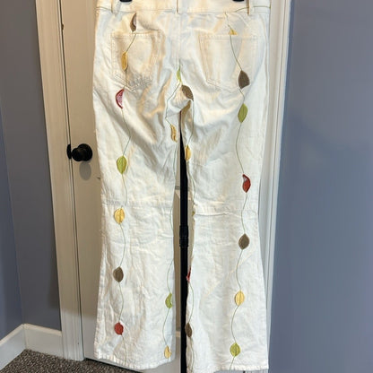 Alice + Olivia Cream Flare Pants with Multicolor Leaf Design