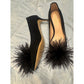 Kate Spade New York Black Suede Feather Pom Pointed Toe Heels Pumps size 6