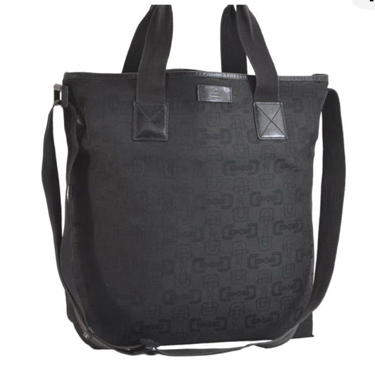 Gucci Horsebit Black Canvas Tote — Vintage Classic Style
