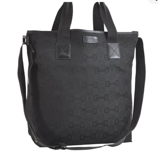 Gucci Horsebit Black Canvas Tote — Vintage Classic Style