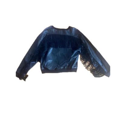 Alexander Wang Black Lambskin Leather Fringe Sweatshirt Suede Tassels size 6