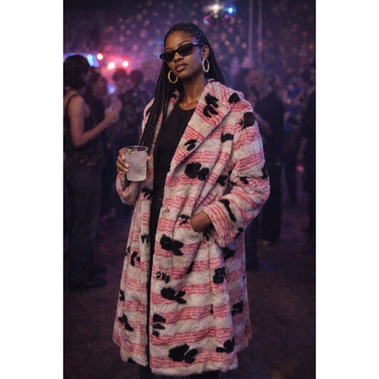 Shrimps Pink Faux Fur Statement Coat UK 10 US 6 Graphic Stripe