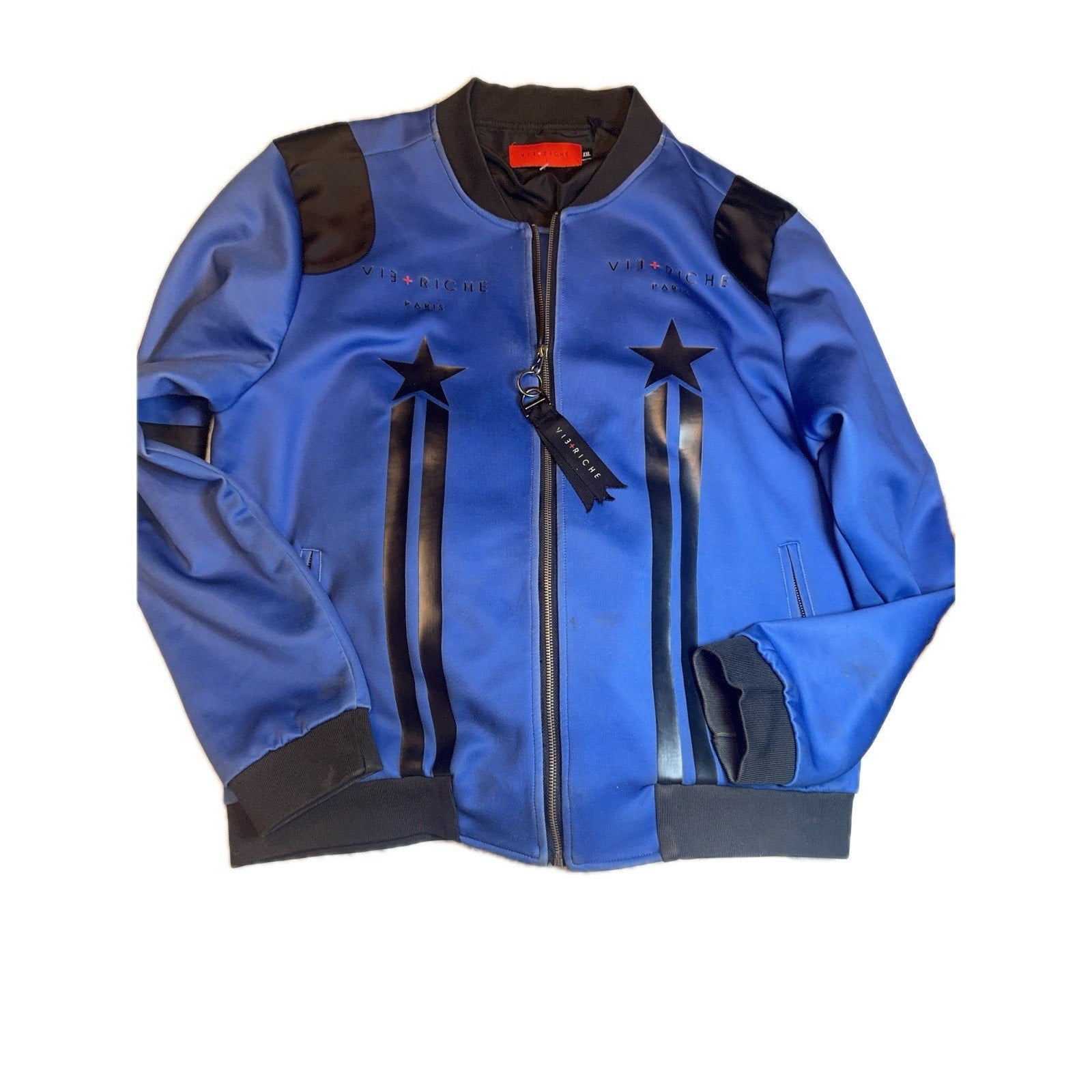 Vie+Riche Paris Royal Blue Bomber Jacket XXL Streetwear Star Stripe Design