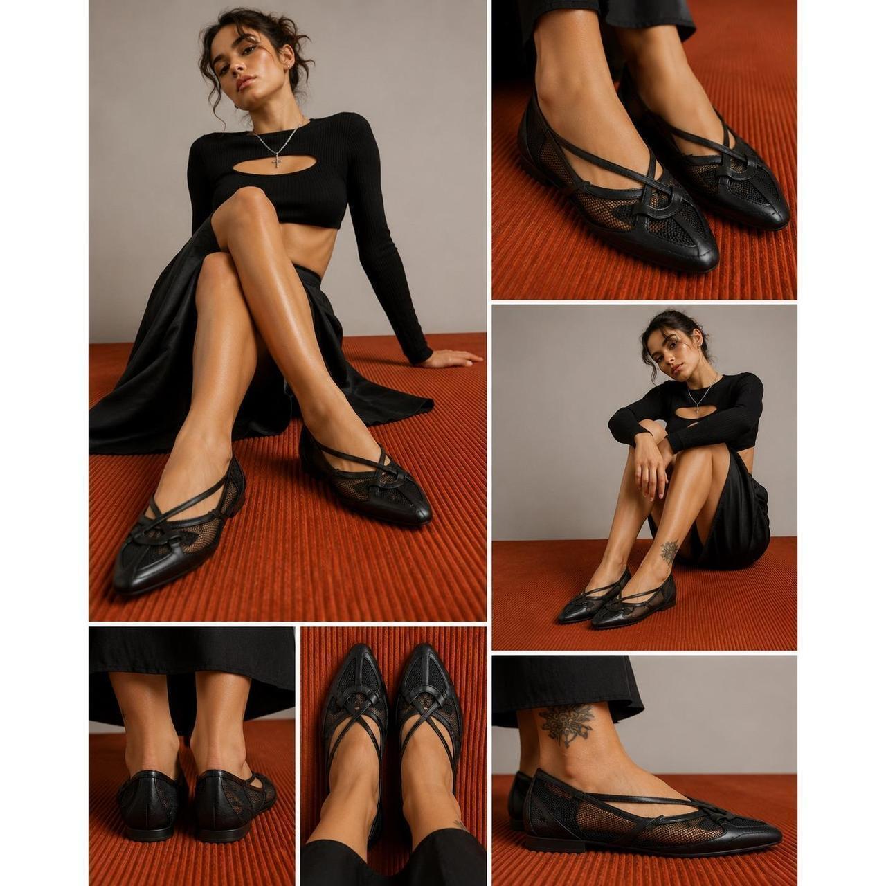 Givenchy Ballet Flats Women's Size 9 Black Good Mesh Strappy Pointed Toe