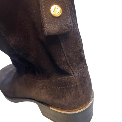 Jimmy Choo London Suede Ankle Boots Gold Accent Block Heel  Italy size 39 8.5-9