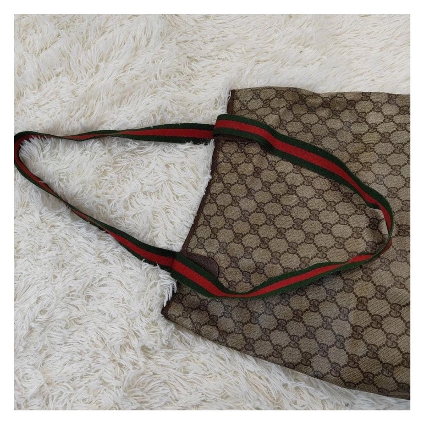 Authentic Vintage Gucci Monogram Canvas Tote Bag Red Green Stripe