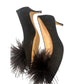 Kate Spade New York Black Suede Feather Pom Pointed Toe Heels Pumps size 6