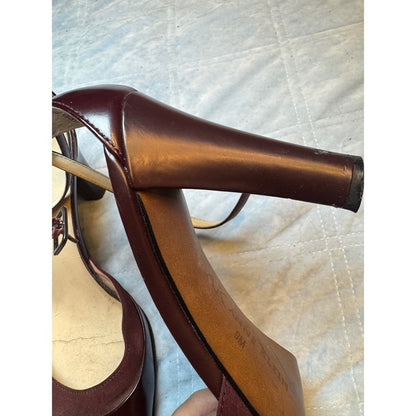 AK Anne Klein Burgundy Leather Ankle Strap Heel Pumps Shoes Women's Size 9M
