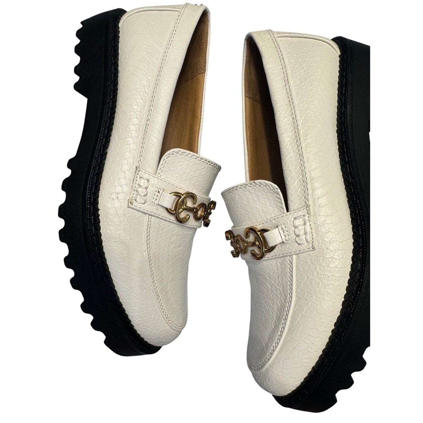 Circus by Sam Edelman Loafers Womens Size 8.5 White Lug Sole Gold Hardware