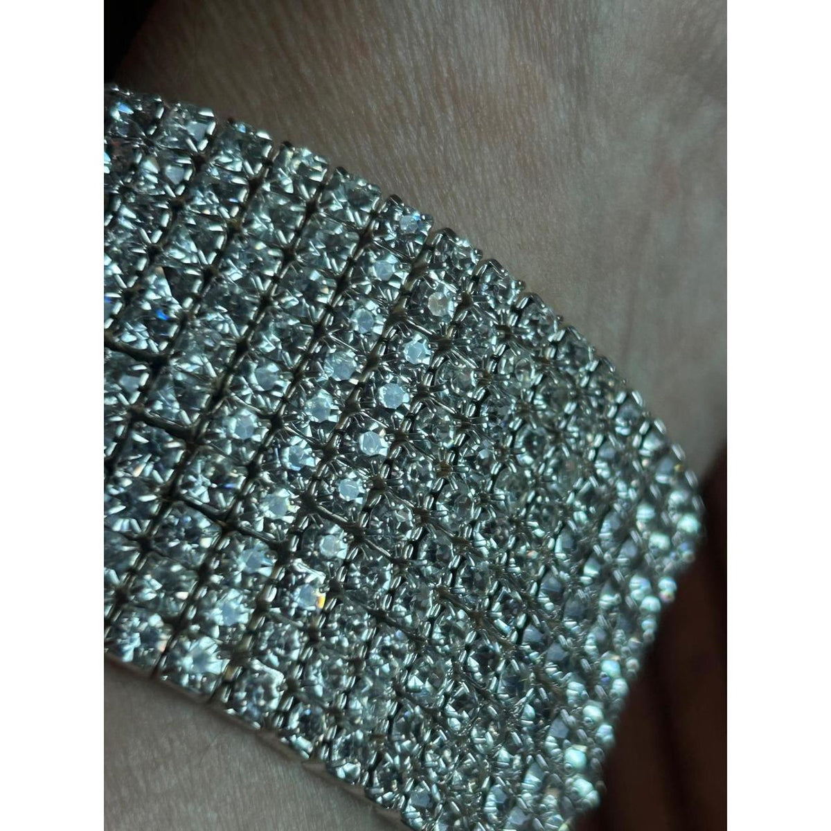 Weiss & Co Silver-Tone 9-Row Crystal Stretch Cuff Bracelet