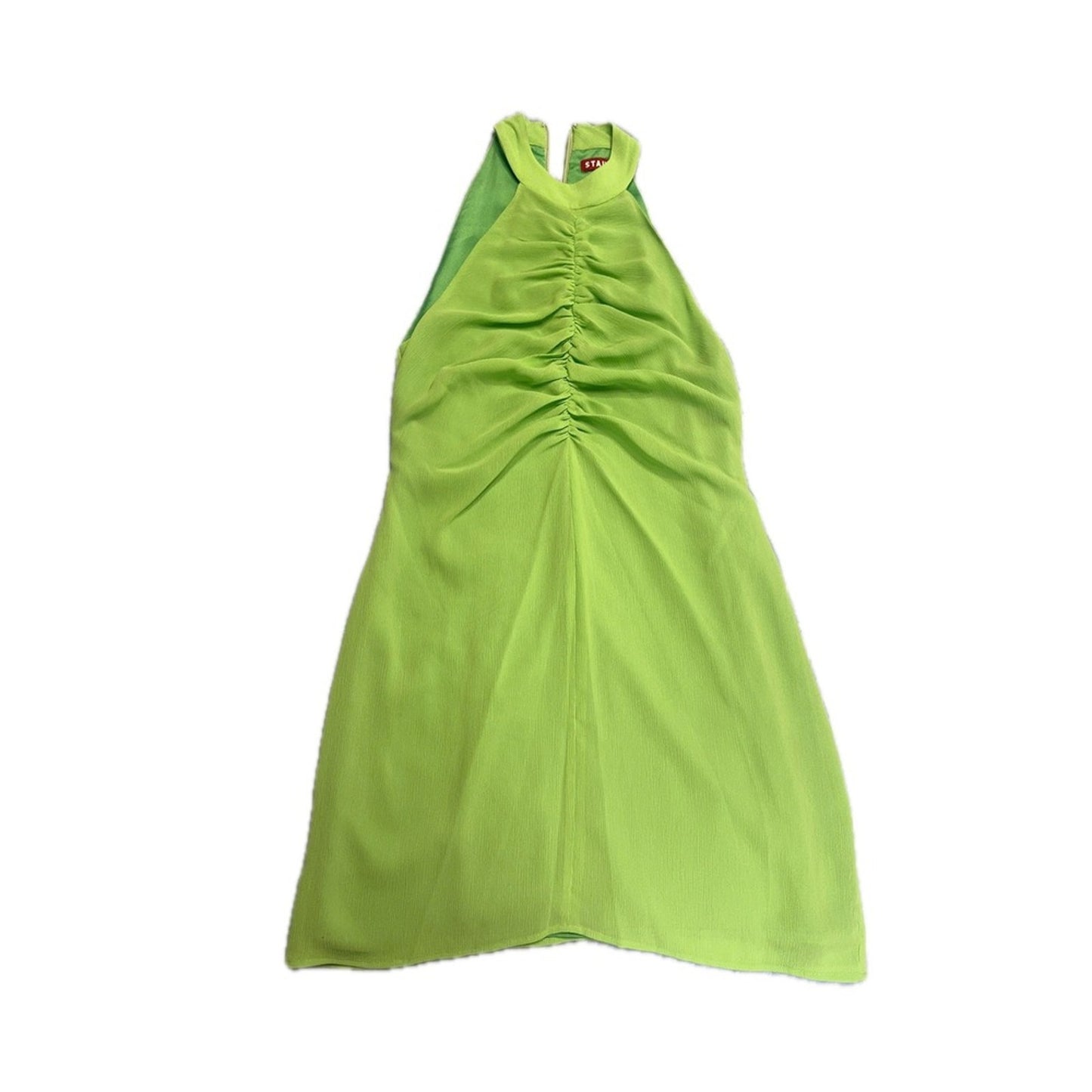 STAUD Women's Lime Green Halter Mini Dress Ruched Fitted Sleeveless Party size 4