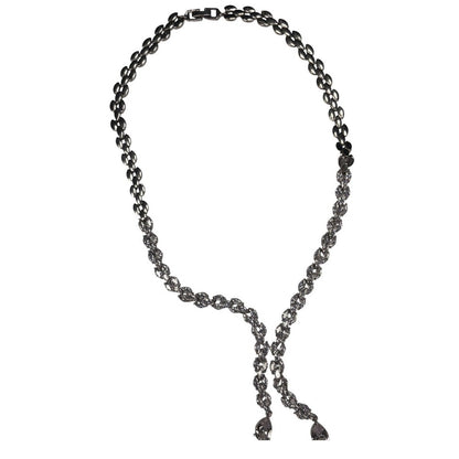 Sparkling Rhinestone Y Necklace Silver Tone Marquise Cut Dangle Pendant