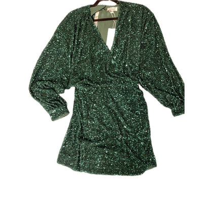 Other Stories Green Sequin Wrap V Neck Long Sleeve Mini Dress NWT size 10