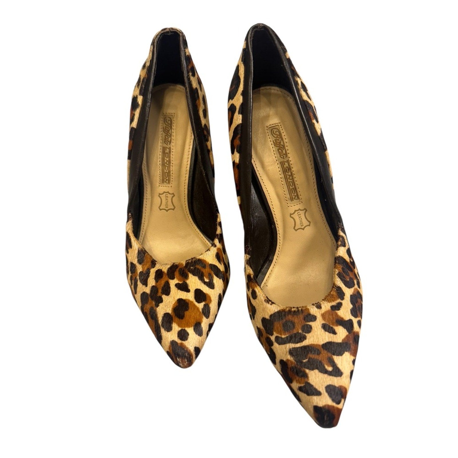 Buffalo London Leopard Print Hair Calf Pointed Stiletto Heels Size 8/38