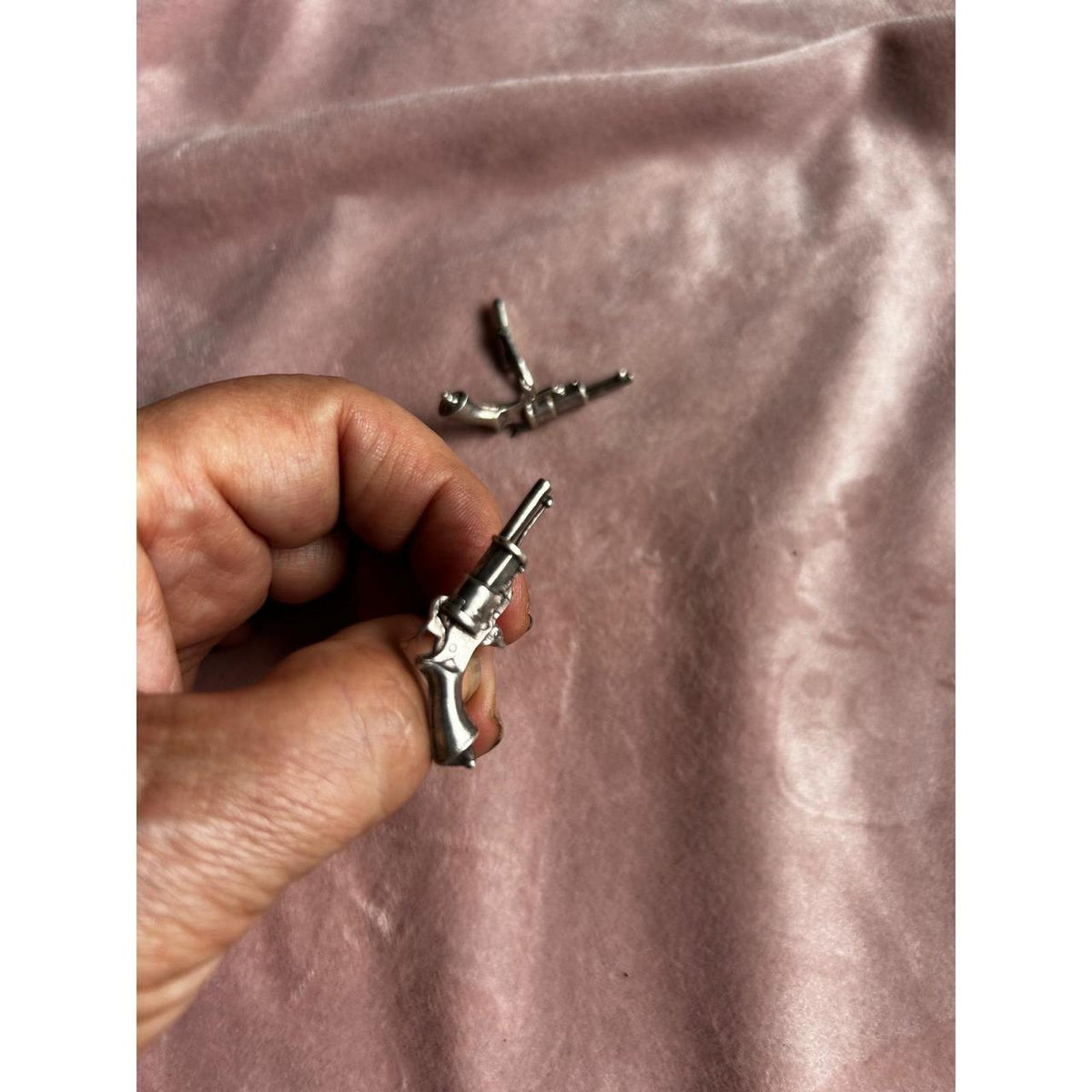 Ted Cavanaugh Silver Revolver Novelty Cufflinks