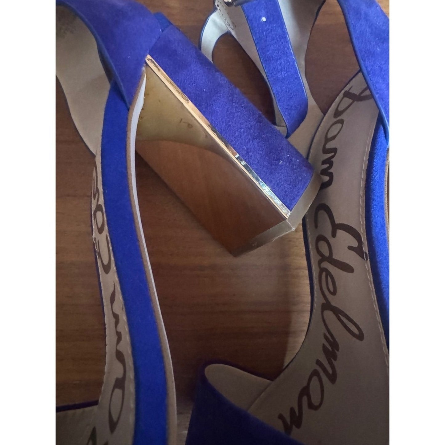 Sam Edelman Yaro Block Heel Ankle Strap Suede Sandals Cobalt Blue Party Shoes