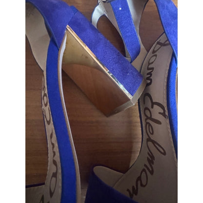 Sam Edelman Yaro Block Heel Ankle Strap Suede Sandals Cobalt Blue Party Shoes