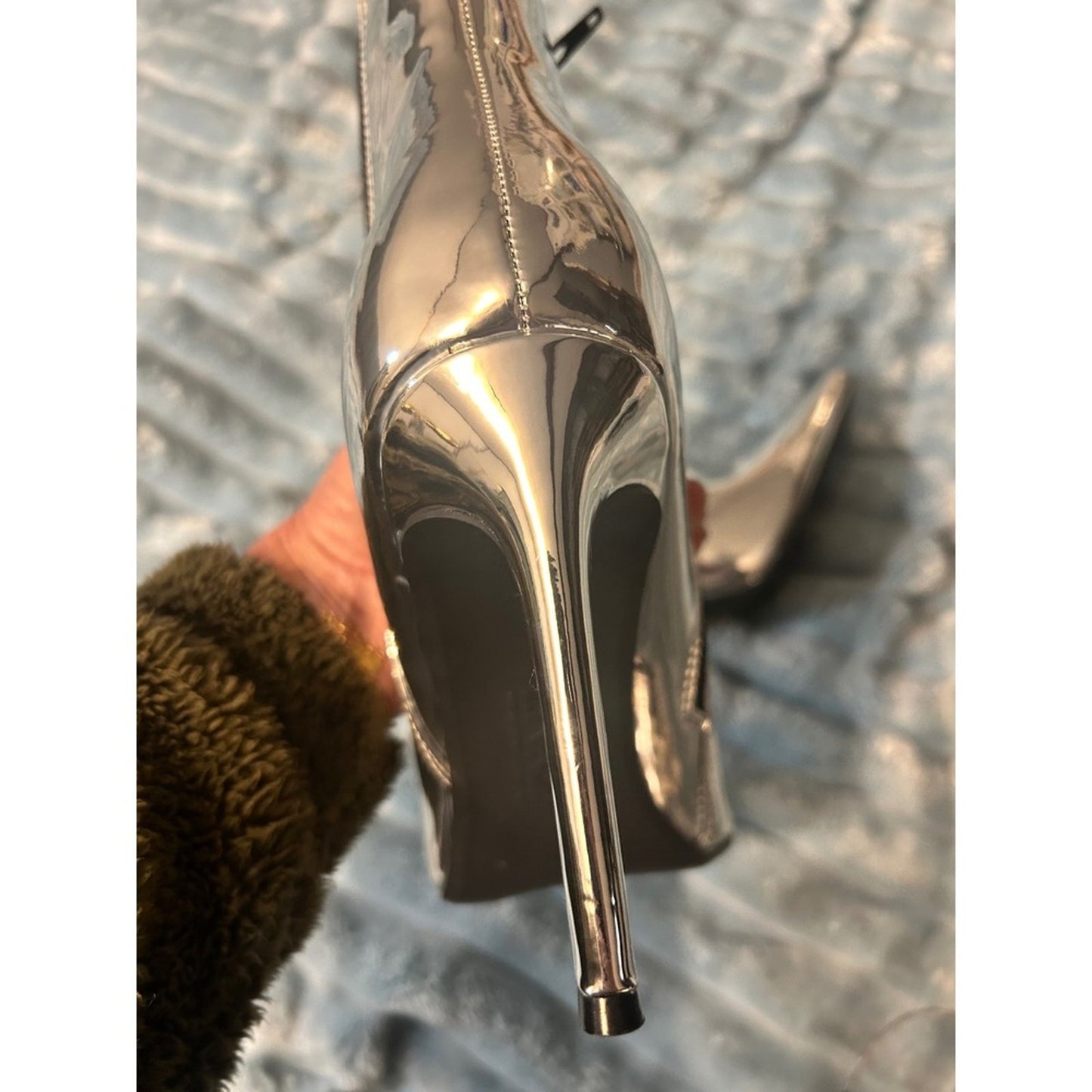 INC Silver Metallic Pointed Toe Stiletto Heel Ankle Boots Women's Size 7